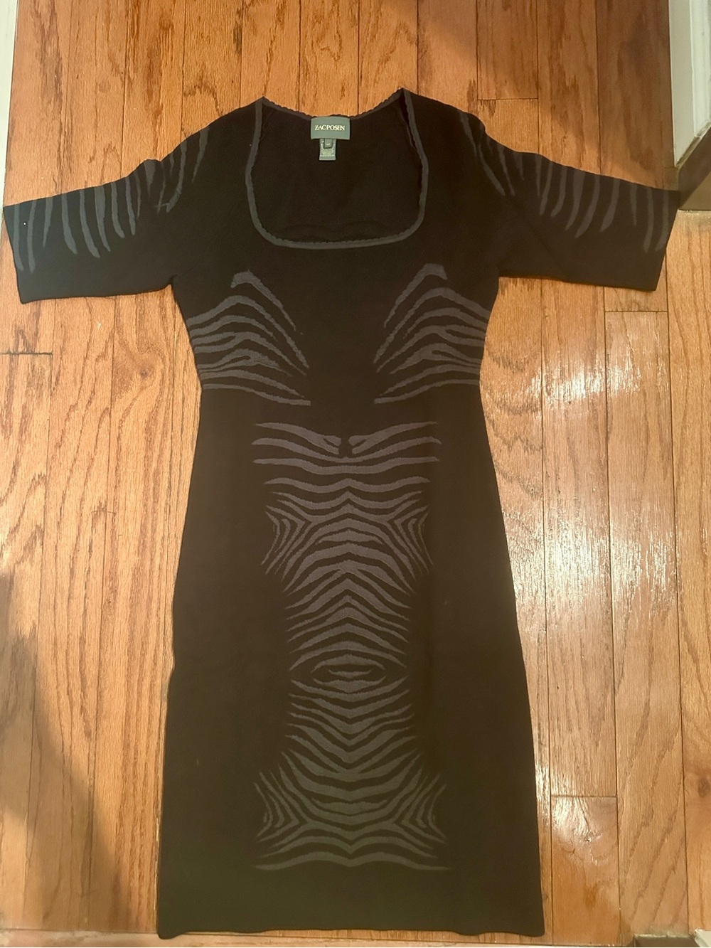 Zac Posen Black Dress with Gray Zebra-Stripe Pattern